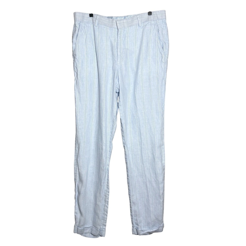Murano Baird McNutt Irish Linen Pants Mens 34x32 Blue White Striped Alex Fit